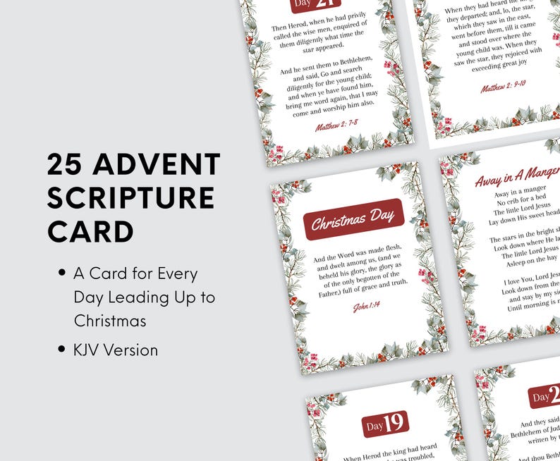 Scripture Advent Calendar Card, Printable Christmas Bible Verses ...