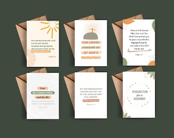 Conjunto de 6 cartões de Páscoa, Cartão de Páscoa religioso para impressão com escritura, Pacote de cartões de Páscoa com versículo da Bíblia, Cartão de nota cristão