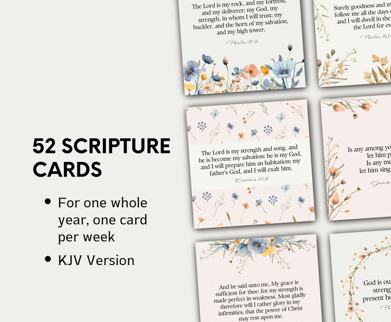Printable Bible Scripture Cards From KJV Version, Set of 52 Scripture ...