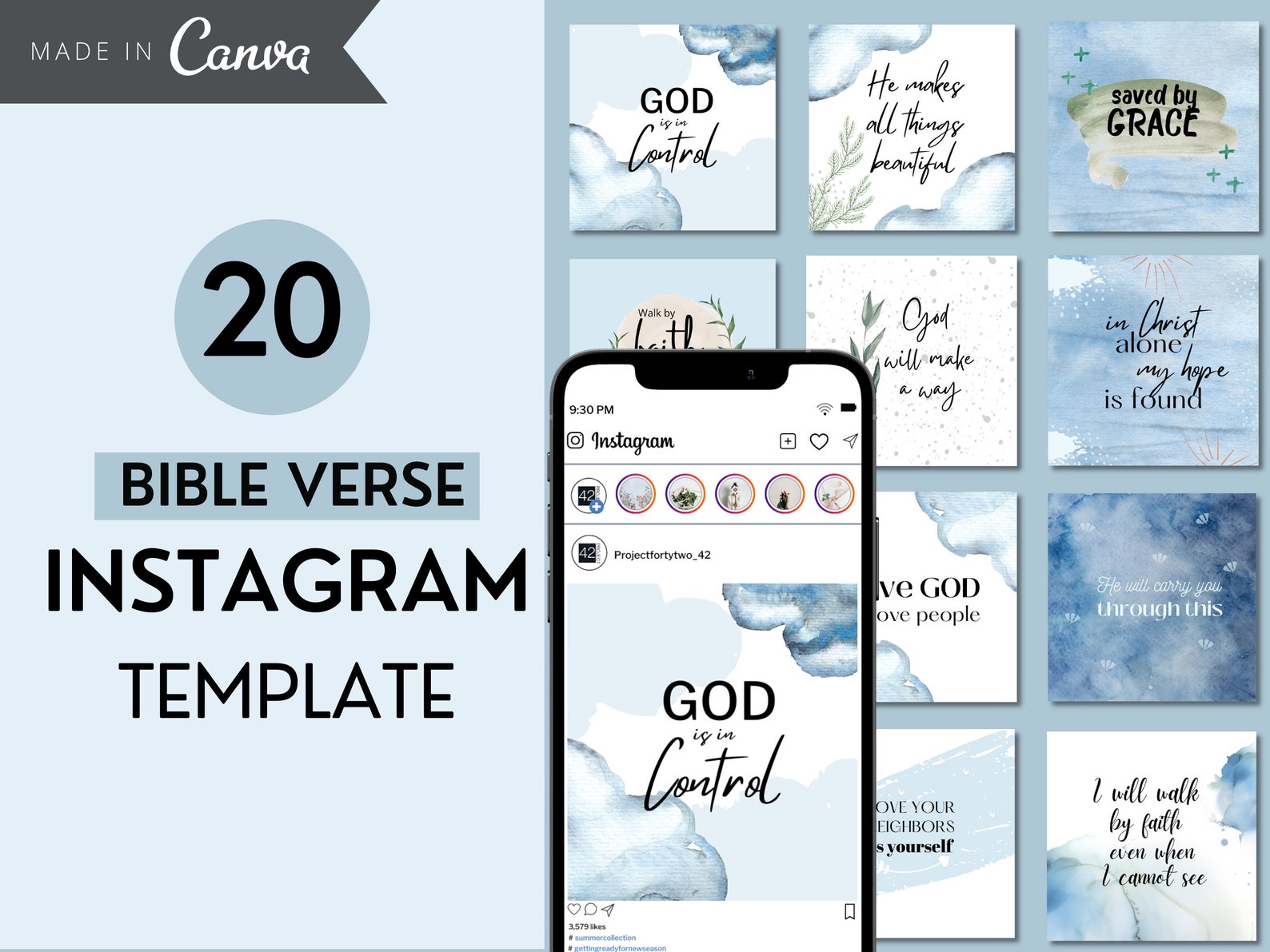 Bible Verse Instagram Template for Canva User Blue Canva - Etsy Canada