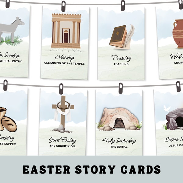 Printable Easter Scripture Cards, Holy Week Card, Easter Countdown, Christian Easter Story for Kids, Sunday School Cards, Ressurection Story