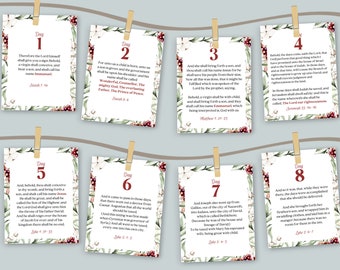 Scripture Advent Calendar for Printable, Christmas Countdown, Bible Verse Card for Christmas, 25 Days of Christmas Advent Scripture-KJV