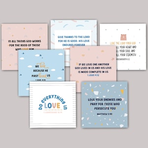Schriftkaarten voor kinderen, geheugenkaart bijbelvers voor kinderen, lunchboxkaart, kaarten voor christelijke aanmoediging, bijbeltekst over liefde,