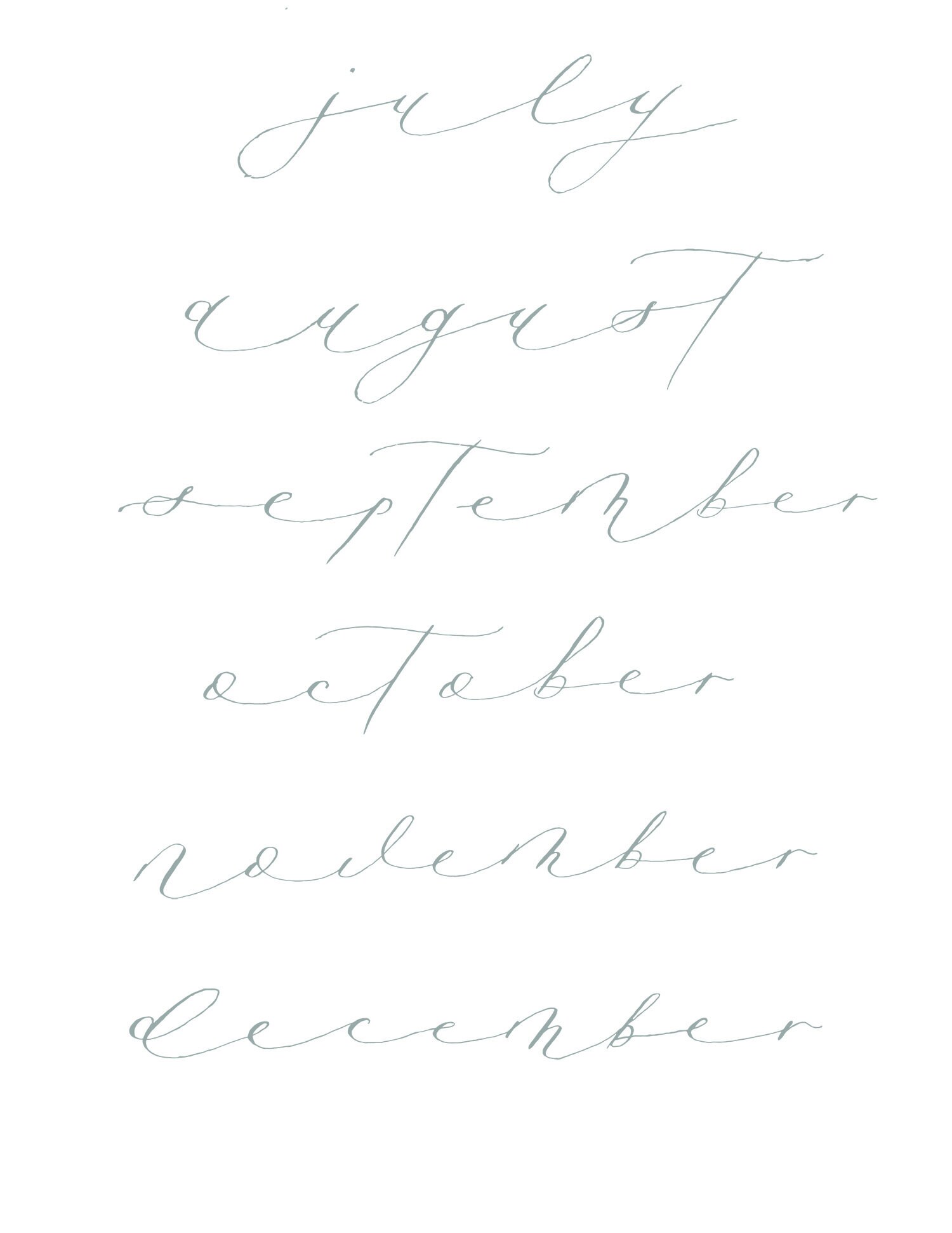 Months of the Year in Calligraphy, Digital Word Art, Hand Lettering ...