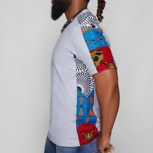 Men T-Shirt Side & Shoulder Patchwork Patchwork African Men T-Shirt Cloth and Cord image 1