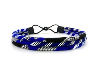 Kente Blue and Black African Print Headband | Blue, Black, and White Headband | Cloth & Cord