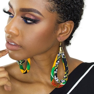 Kente-oorbellen | Afrikaanse oorbellen | Kente Ankara-oorbellen met dubbele lus | Afro-oorbellen | Ankara-afdruk | Afrika-oorringen | Afrocentrisch