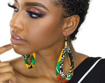 Kente Earrings | African Earrings | Double Loop Kente Ankara Earrings | Afro Earrings | Ankara Print | Africa Hoop Earrings | Afrocentric