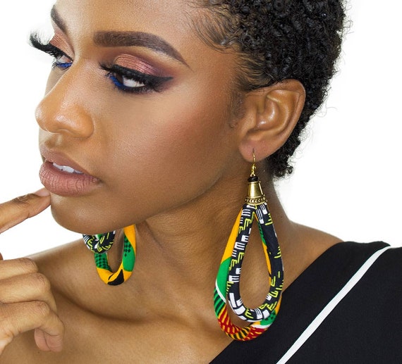 Kente Earrings African Earrings Double Loop Kente Ankara