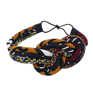 African Headpiece for Women | 3 Strand Orange and Black Kente Print Headpiece | Orange/Black Knotted Headband| Afrocentric headband |