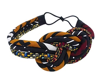 Afrikanischer Kopfschmuck für Frauen | 3 Strang Orange und Schwarz Kente Print Headpiece | Orange/Schwarzes geknotetes Stirnband| Afrozentrisches Stirnband |