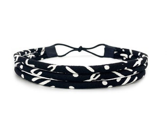 Black and White African Print Headband | Black and White Mud Print Hair Accessory | 3 Strand Headband | Cloth & Cord