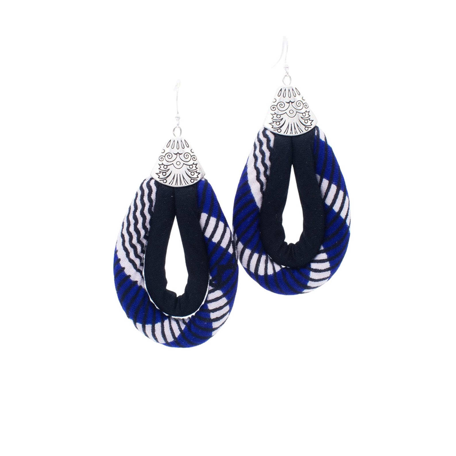 African Cloth Earrings for Women blue White and Black Mini Etsy