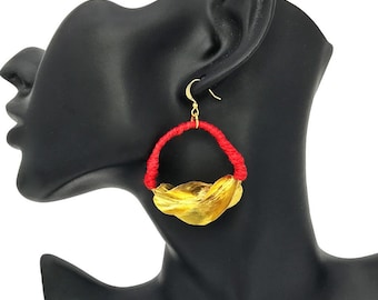 Red Fulani Gold Hoop Earrings | Red Fulani Earrings | African Earrings | Afrocentric | Cloth & Cord