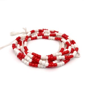 White/Red Waist Bead for Women | Waist Beads | Large Seed Beads | Afrocentric | Cloth & Cord