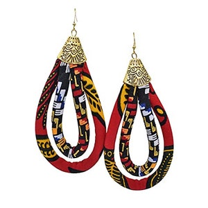 African Tribe Jewelry Red Africa Earrings Ankara African Double Loop Earrings Ankara Print Earrings African Hoop Earrings Ethnic image 6