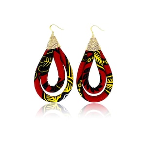Ankara Print Red Mini Double Loop Earrings | Rope Earrings | Red African Earrings | Cloth & Cord