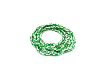 Rugby Stripe White/Green Waist Bead for Women | Waist Beads | Large Seed Beads | Afrocentric | Cloth & Cord