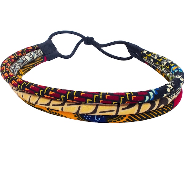 Schimmerndes Stirnband mit afrikanischem Print | Afrikanisches Stirnband | Rot Orange Gold Schwarz | Afrikanischer Kopfschmuck | Tuch&Kordel