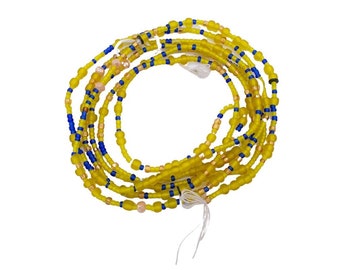 Yellow/Blue Mini African Waist Beads for Women | Waist Beads | Small Seed Beads | Afrocentric | Cloth & Cord