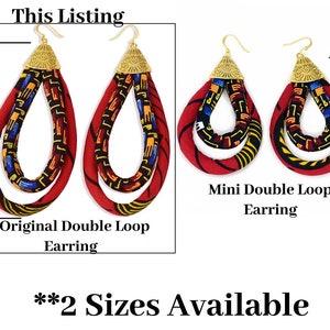 African Cloth Earrings for Women Red Ankara Hoop Earring Mini Double Loop Earring Ketepa Print Earring African Print Jewelry Red image 4