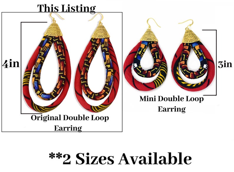 African Cloth Earrings for Women Red Ankara Hoop Earring Mini Double Loop Earring Ketepa Print Earring African Print Jewelry Red image 4