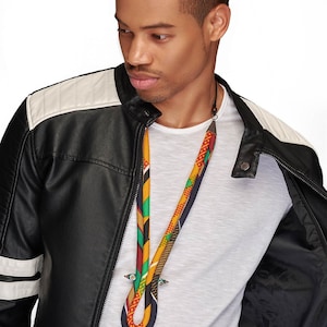 Mens African Necklace | African Tie | Men’s Yellow and Black Kente Tribal Corded Necklace | African Print Collar Mens Ankara Necklace