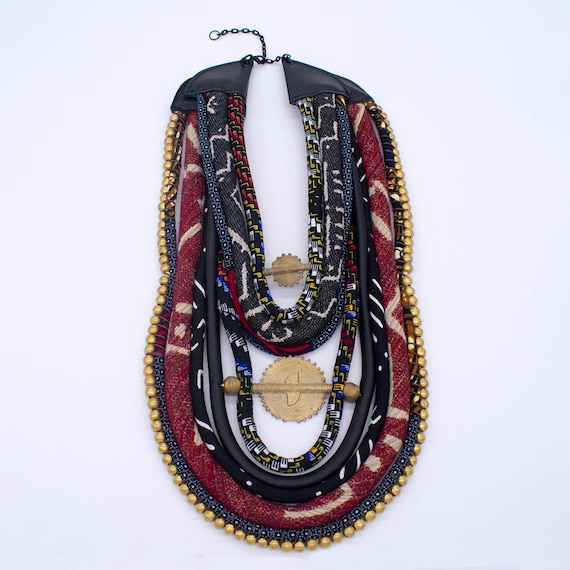 Mens African Statement Necklace King African Bib Ghana Sun Baule