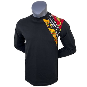 Men&#39;s African Print Shoulder Detail T-Shirt | Red, Yellow, Black, Green | Black History Month T-Shirt | Male African Shirt |Cloth & Cord