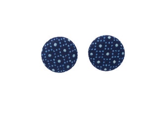 African Wax Print Earrings|Button Earrings|Stud Earrings|Blue Spotted Earrings