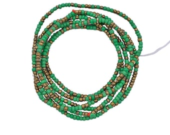 Green/Brass African Waist Beads for Women | Waist Beads | Small Seed Beads | Afrocentric | Cloth & Cord