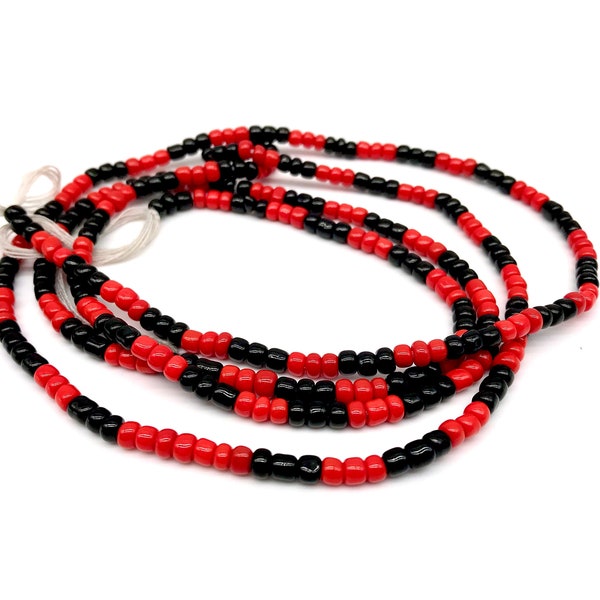 Red Black Waist Bead for Women | Waist Beads | Large Seed Beads | Afrocentric | Cloth & Cord