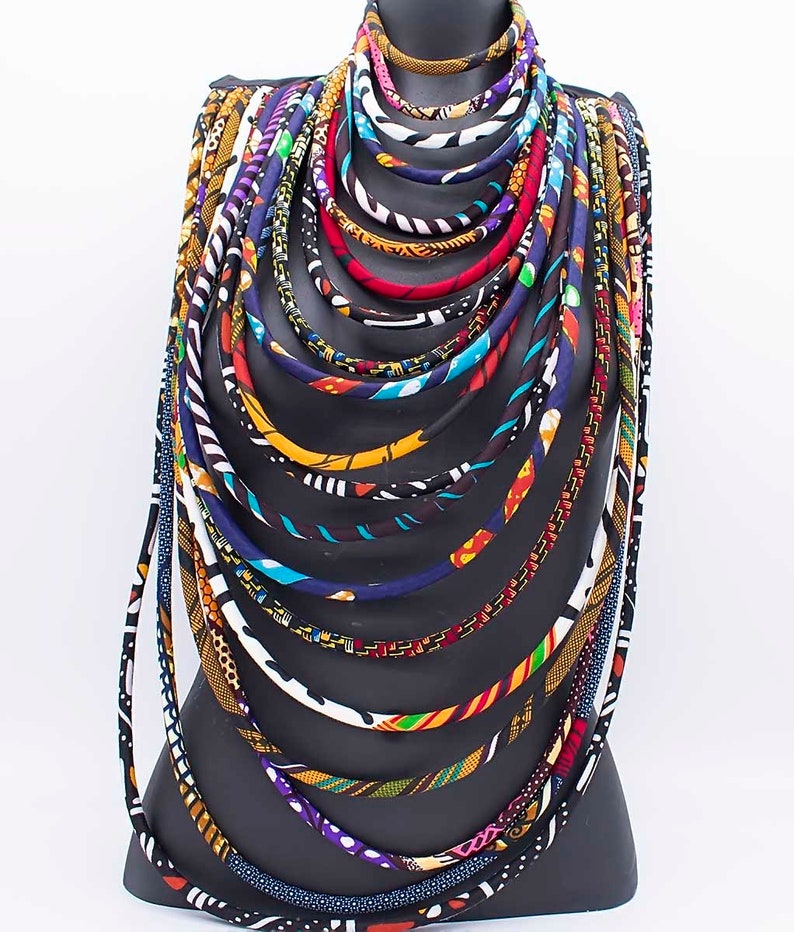 African Necklaces for Women Maasai Jewelry Long Ankara/Kente Multi-strand African Wax Necklace Multi-layered Necklace Ankara Collar image 2