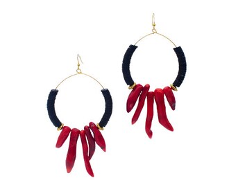 African Bead Earrings for Women|Black and Red Dangle Earrings|African Earrings|Cloth&Cord