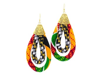 Kente Earrings | African Earrings | Mini Double Loop Kente Ankara Earrings | Afro Earrings | Ankara Print Fabric | Cloth & Cord
