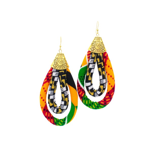 Kente Earrings | African Earrings | Mini Double Loop Kente Ankara Earrings | Afro Earrings | Ankara Print Fabric | Cloth & Cord