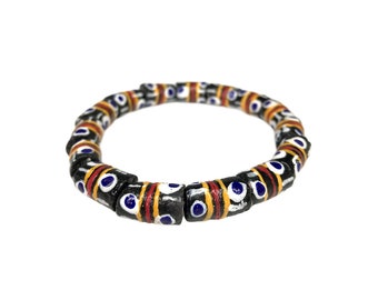 Black Handpainted Krobo Glass Beaded Bracelet| Afrocentric | African Bead Bracelet | Ghana | Cloth & Cord