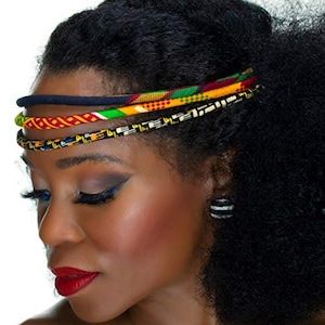Kente and African Wax Print Headband | Afro Headband | African Print Headband | Kente Headwrap | Afrocentric Head Piece | Black Yellow Green