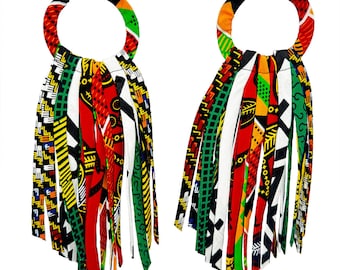 Pendientes de borlas africanas - Pendientes con estampado de cera con flecos - Pendientes Ankara negros rojos amarillos verdes -