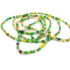 Multicolor - Green w/ Yellow, Light Brown Bead for Women | Waist Beads | Large Seed Beads | Afrocentric | Cloth & Cord