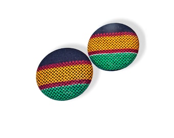 African Print Button Earrings | African Wax Print Earrings | African Wax Fabric Jewelry | Afrocentric Jewelry | Cloth & Cord