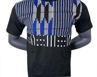Camisa unisex con estampado africano azul, blanco y negro para hombre / Estampado africano / Africano / Camisa para hombre / Tela y pana