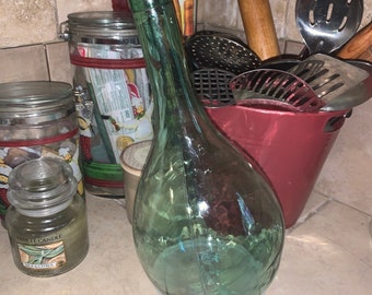 Vintage Demijohn Green Glass - Wine Making - Carboy  1/2 Gallon