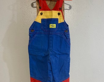 Vintage Baby OshKosh B’gosh Boy 24 M Vestbak Overalls Red Blue Yellow Colorblock