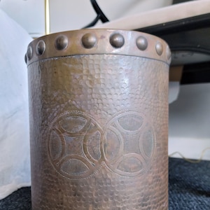 19th Century Hammered Brass Umbrella Stand Bucket Waste Basket