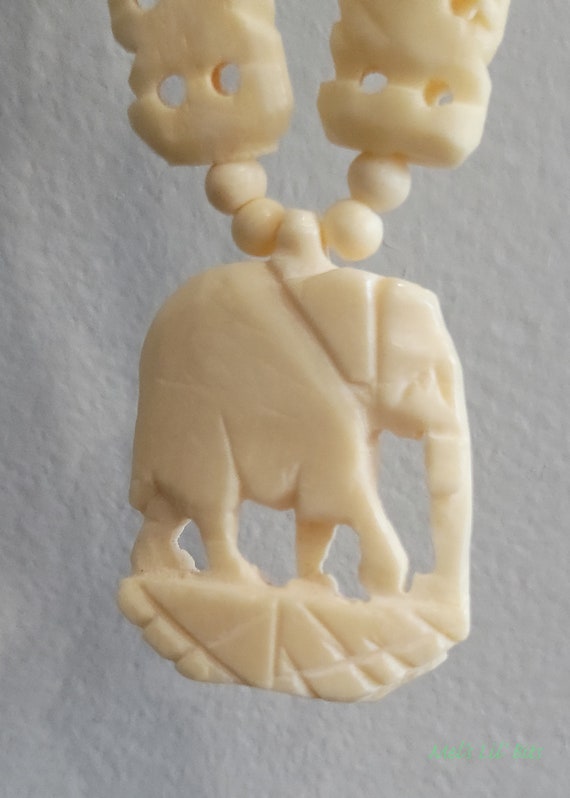 Hand Carved Necklace Shape of an Elephant Circa 1… - image 2