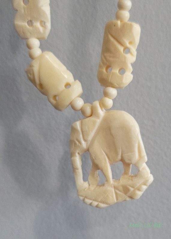 Hand Carved Necklace Shape of an Elephant Circa 1… - image 1