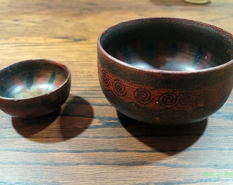 Antique Russian Wooden Bowls Set of 2