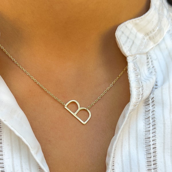 Sideways Letter necklace, initial B necklace, letter necklace, initial jewelry, Bridesmaid Gift,personalized jewelry, Letter B Gold Necklace