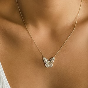 Gold Butterfly Necklace, Butterfly Necklace, Butterfly Pendant Necklace, Dainty CZ Butterfly Gold Necklace, Dainty Gold Necklace, Gift Her